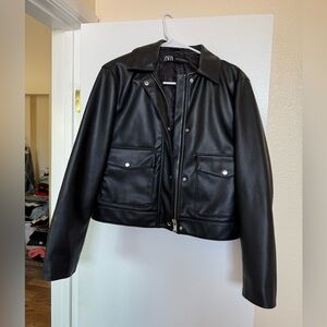 Zara Black Faux Leather Boxy Jacket